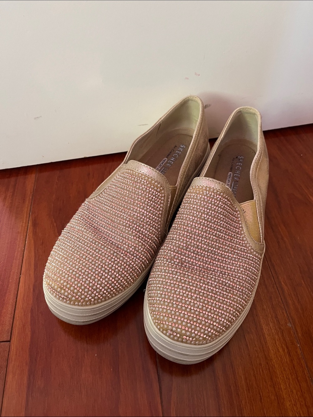 Skechers Slip-On Rhinestone Mules in Blush